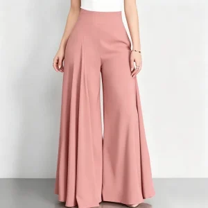 Women’s Casual Wide Leg Pants Elastic Workout Straight Leg Dress Pants Trousers with Pockets