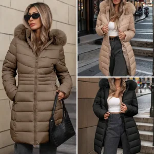 Women’s Casual Winter Coats Long Slim Down Coat with Thick Warm Long Sleeves Button Decoration Wool Trench Outerwear Waterproof