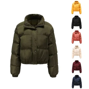 Women’s Casual Winter Jacket High Neck Long Sleeve Thick Warm Coat With Stand Collar Loose Fit Autumn Outdoor Activities
