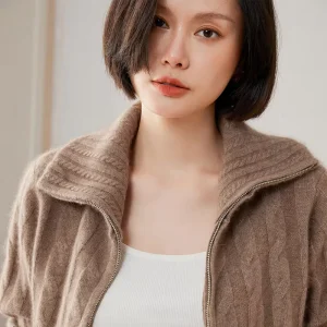 Women’s Casual Winter Warm Cashmere Cardigans Zipper Closure Fashionable Knitted Design