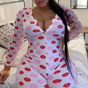 Women’s Christmas Jumpsuit Romper Soft Breathable Cotton Jersey Long Sleeves Shorts Casual Onesie Pajamas for Autumn