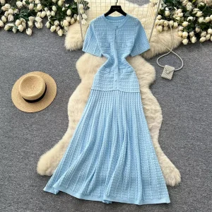 Women’s Clothes French Elegant Short Sleeve Dress High Waist A Line Casual Office Dress Clothing Manufacturers