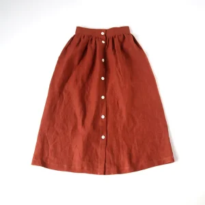 Women’s Clothes High Waist A Line Skirts Single Breasted Pleated Skirt Women Hemp Skirt Dress