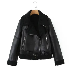 Women’s Clothing Autumn Fashion Lapel Long Sleeve Pocket Decoration Warm Jacket