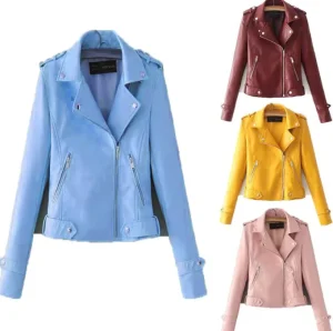 Women’s Clothing Collar Jacket Casual Zipper PU Leather Cardigan for Girls Female Fashion Plus Size Coat and Jackets