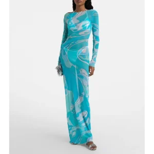 Women’s Clothing Colorful Print Round Long Sleeve Mesh Sheer Beach Vacation Bodycon Casual Women’s Dresses