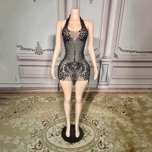Women’s Clothing Fall Elegant Party Black Evening Gown Dress Elegant Glitter Sequin Fabric Christmas Cloths