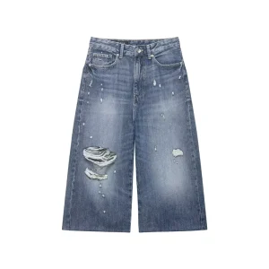 Women’s Clothing Fashion Mid Waist Ripped Denim Shorts Retro Broken Hole Design Jeans Shorts Pantalone Cortos Mujer