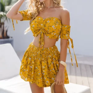 Women’s Clothing Floral Print Off Shoulder High Quality Women’s Dress Custom Order Small MOQ