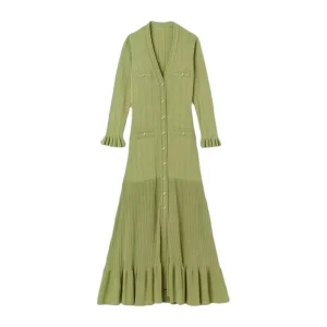 Women’s Clothing French Elegant Slim Fit Ruffled Knitted Midi Dress
