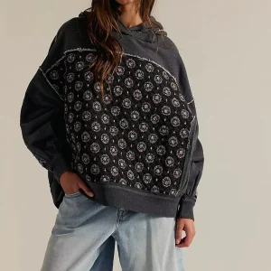 Women’s Clothing Hooded Sweatshirt with Embroidery and Patchwork Pullover Casual Top for Women