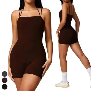 Women’s Clothing Jumpsuit Ladies Seamless One Piece Workout Jumpsuit Sleeveless Short Bodysuit Gym Yoga Workout Romper