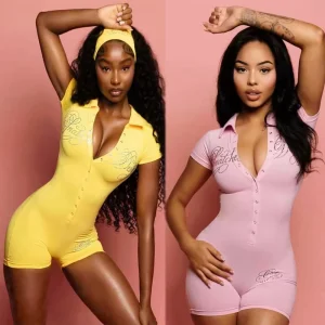 Women’s Clothing Polo Collar Romper Custom Diamond Logo Women Nylon Jumpsuit Casual Women’s Summer One Piece Streetsuit