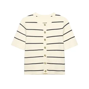 Women’s Clothing Spring Autumn Striped Single-Breasted Sweater Retro Short Sleeve Women’s Sweater