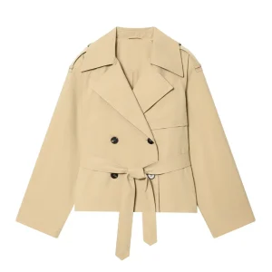 Women’s Clothing Spring New Fashionable Elegant Short Trench Coat with Belt and Padded Shoulders