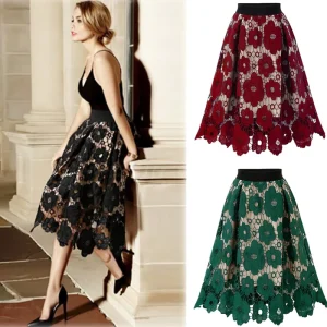 Women’s Clothing Spring and Summer New Women’s Large Swing Skirt High Waist Lace Skirt Solid Color Plus Size Skirt Women