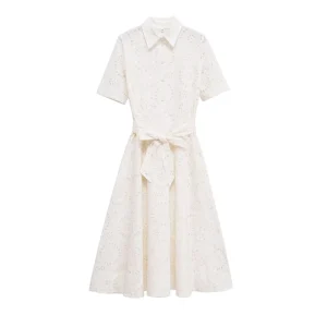 Women’s Clothing Summer New Fashion Casual Bow Embroidered Shirt style Short sleeved Dress 4786137