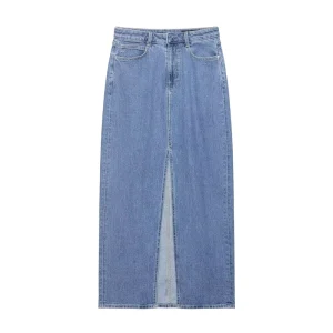 Women’s Clothing Summer New Fashionable Simple Variation Denim Midi Slit Skirt 8228025 8228024