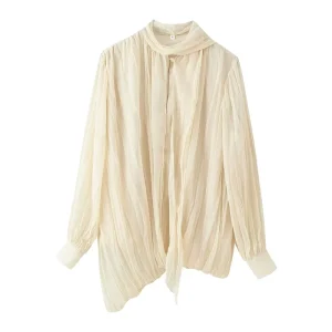 Women’s Clothing Summer New Fashionable and Elegant Versatile Pleated Asymmetrical Shirt 1080219