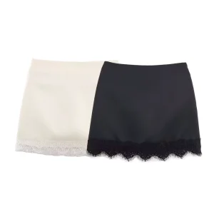 Women’s Clothing Winter New Fashion Simple Versatile Lace Trim High Waisted Skirt Pants 1165240
