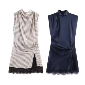 Women’s Clothing Winter New Fashionable Simple Lace Satin Mini Dress
