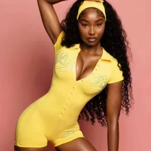 Women’s Clothing Yoga Romper Custom Diamond LOGO Women POLO Collar Nylon Jumpsuit Casual Women’s Summer One Piece Streetsuit