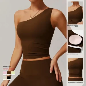 Women’s Cloud Feel One Shoulder Yoga Tank Waist Cinching Shaping Sports Bra Quick-Dry Running Gym Fitness Vest Activewear