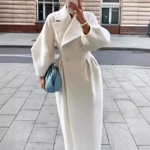Women’s Coat Large Lapel Retro Style Lantern Sleeves Autumn Long Coat Elegant Outerwear