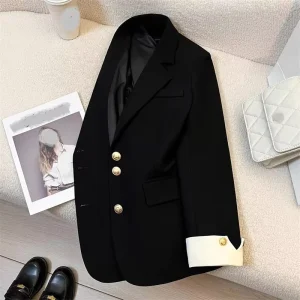 Women’s Coat Long Sleeve Office Lady Blazer Coat Solid Single Breasted Plus Size Spring Autumn Buttons Pockets