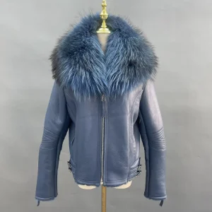 Women’s Coat With Big Raccoon Fur Collar Double Face Sheepskin Fur Winter Coat