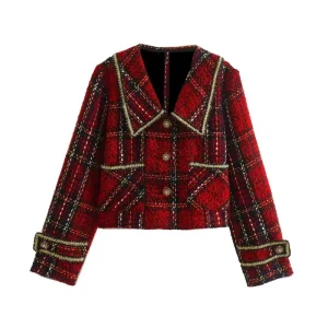 Women’s Coats Plaid Double breasted Suit Collar Slim fit Custom Blazer Tweed Blazer Blazers Ladies