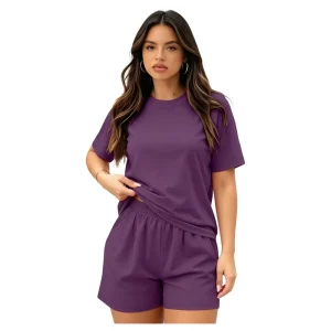 Women’s Comfort Loungewear Set Short Sleeve Crew Neck T Shirt and Elastic Waist Shorts Best Selling Sleepwear for Women