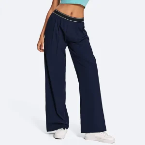 Women’s Comfortable Elastic Waist Breathable Cargo Pants Casual Loose Fit Sports Polyester Cotton Leisure Trousers Pockets