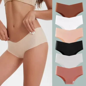Women’s Comfortable Seamless Mid Rise Underwear No Show Panties Bow Decoration Full Coverage Brief Traceless Panties