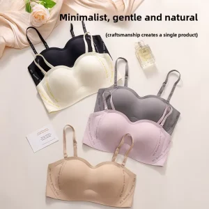 Women’s Comfortable Thin Seamless Knitted Solid Pattern Anti-Sagging Wire-Free Push-Up Bra for Small Large Breasts Everyday Use