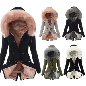 Women’s Cotton Coat Parka with Thick Insulation Warm Cotton Coat with Fur Collar and Hood Fall winter Coat