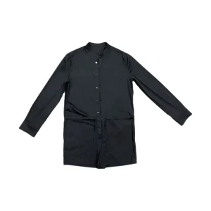 Women’s Cotton Jumpsuit Long Sleeve Crew Neck Button Front Drawstring Waist Solid Casual Mid Calf Regular Fit Spring Playsuit