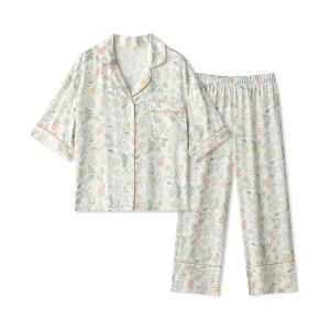 Women’s Cotton Loungewear Pajama Set Elastic Waist Nightwear for Summer and Spring Front Logo for Sleep and Relaxation