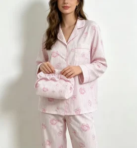 Women’s Cotton Loungewear Set Custom 2 Piece Bag With Full Printing Long Pants Women Sleepwear