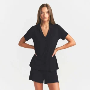 Women’s Cotton Loungewear Set Custom Logo Leisurewear Women’s Intimates Nightgown Cotton Short Sleeve Pajama Set for Women