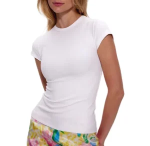 Women’s Cotton Spandex Ribbed T-Shirt Slim Fit Crew Neck Short Sleeve Top Form Fitting Casual Basic Tee
