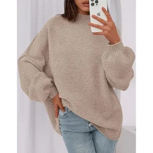 Women’s Cotton Sweater Round Neck Long Sleeve Knitted Top