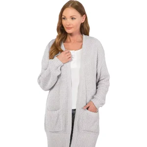 Women’s Cozy Knit Long Sleeves Cardigan Comfortable Grey Open Front Cardigan Sweater