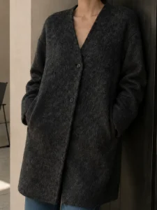 Women’s Cozy Wool Coat with Detachable Scarf Casual Luxury Winter Jacket