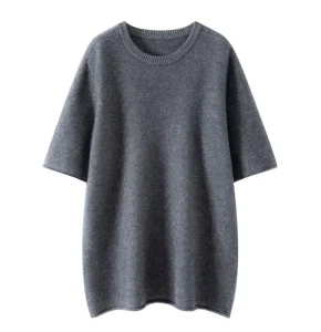 Women’s Crew Neck Cashmere Top Custom Solid Color Knit Short Sleeve Pullover Autumn Cashmere Wool Sweater Outerwear