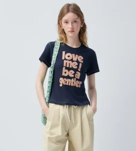 Women’s Crew Neck Letter Print Short Sleeve T-Shirt Age-Defying Slimming Versatile Basic Top