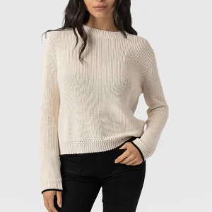 Women’s Crew Neck Long Sleeve Pullovers Transitional Knit Sweater with a Chunky Rib Stitch