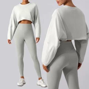 Women’s Crewneck Long Sleeve Crop Tops Workout Casual Pullover Loose Sweatshirts