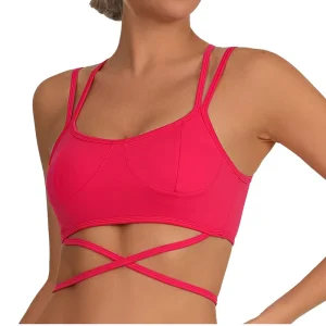 Women’s Criss Cross Halter Wrap Sports Bra Back Bow Tie Breathable Lightweight High Support Crew Neck Yoga Workout Crop Top