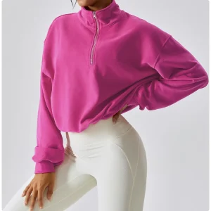 Women’s Crop Top Casual Oversize Hoodie Set High Neck Drawstring Zipper Long Sleeve Fitness Women’s Hoodies & Sweatshirt